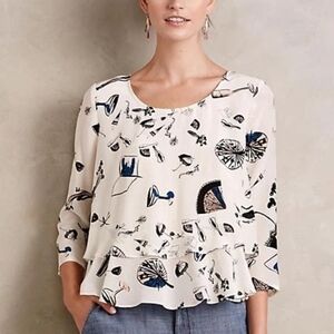 Anthropologie Maeve On The Town Violin Blouse Sz 12